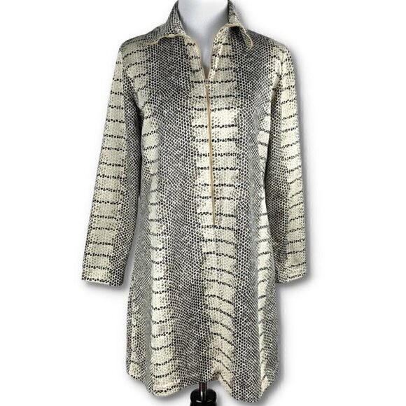 Division 2 dress sz 10 brown tan Python snake print pencil popover vintage 70s - Picture 1 of 8